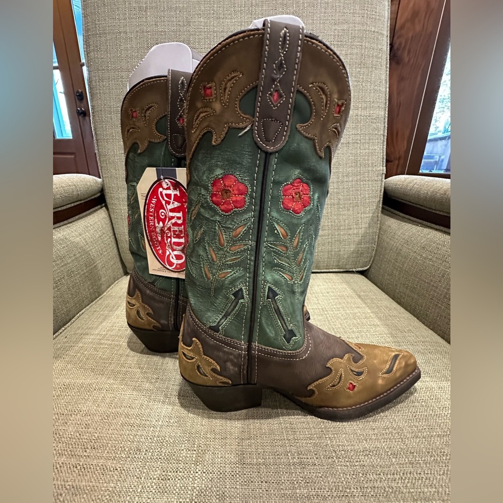 Laredo Two-Tone Western Boots with Floral Embroidery